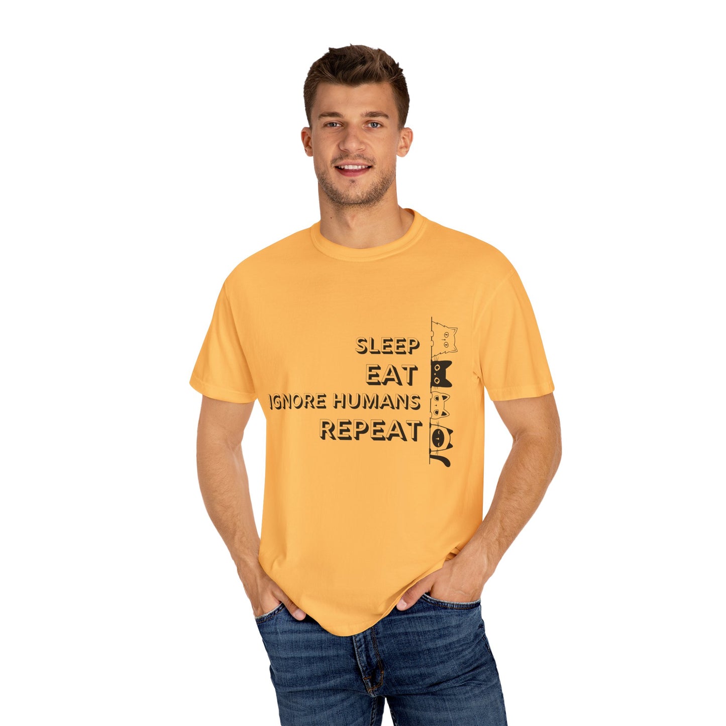 Unisex Garment-Dyed T-Shirt - "Sleep Eat Ignore Humans Repeat" - Casual Fun Tee