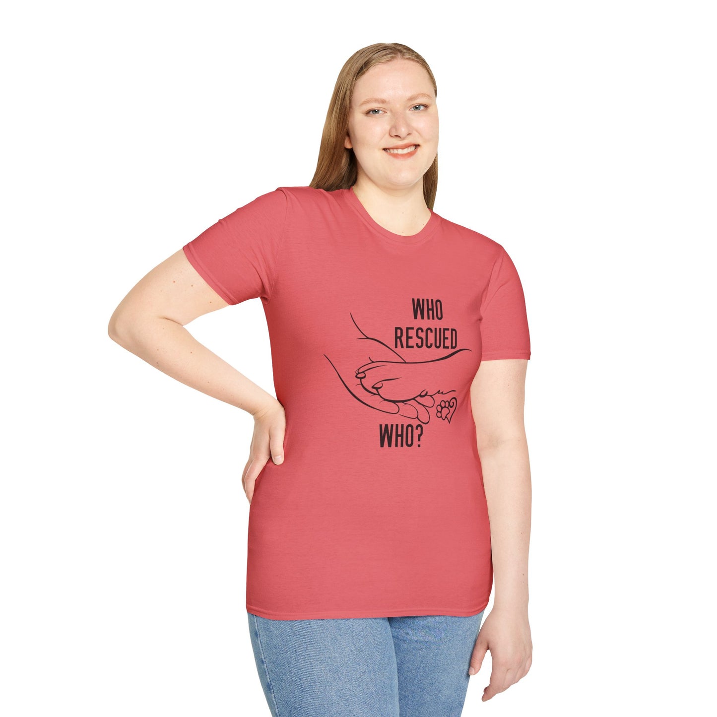 Who Rescued Who? Unisex Softstyle T-Shirt - Perfect for Animal Lovers