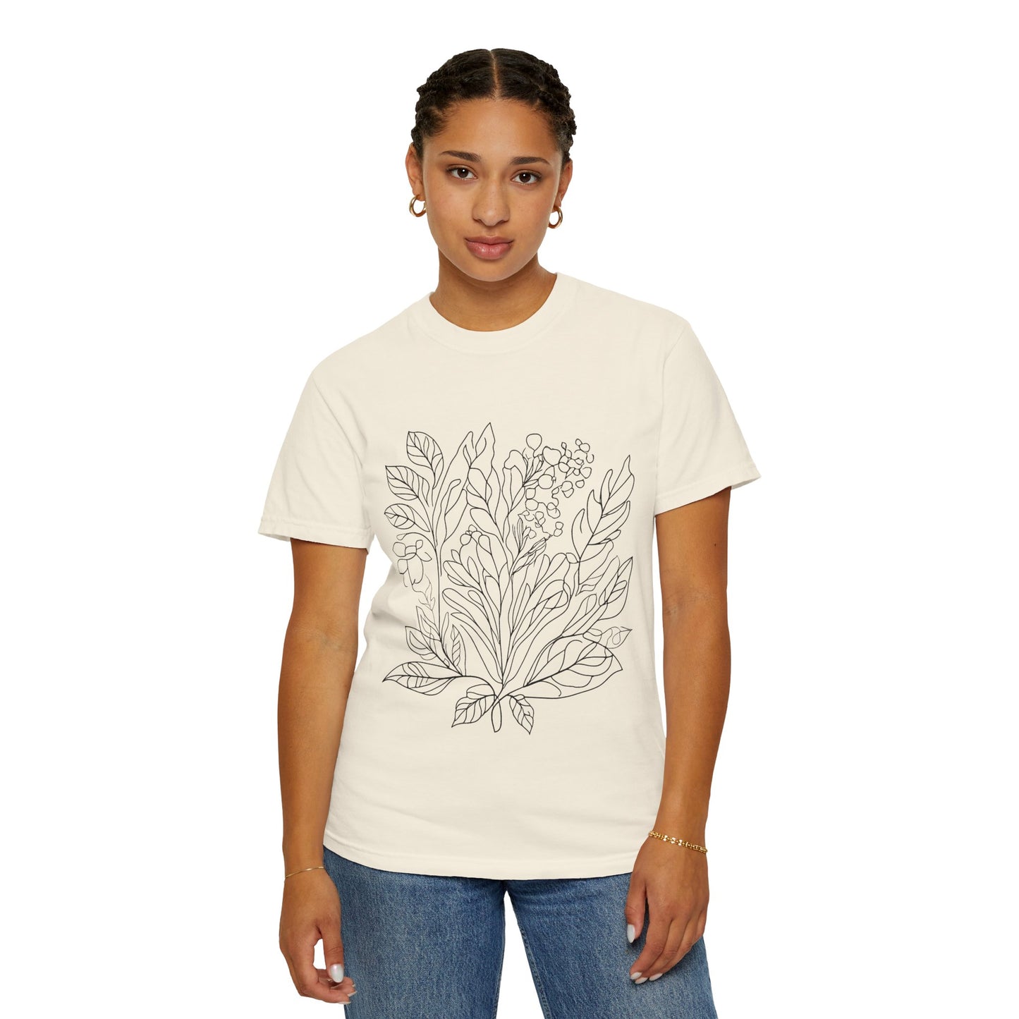 Botanical Line Art Unisex T-Shirt - Eco-Friendly Floral Design