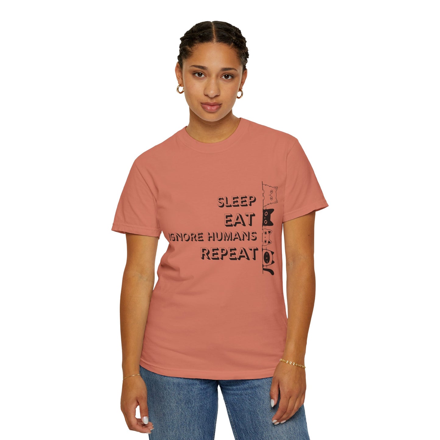 Unisex Garment-Dyed T-Shirt - "Sleep Eat Ignore Humans Repeat" - Casual Fun Tee