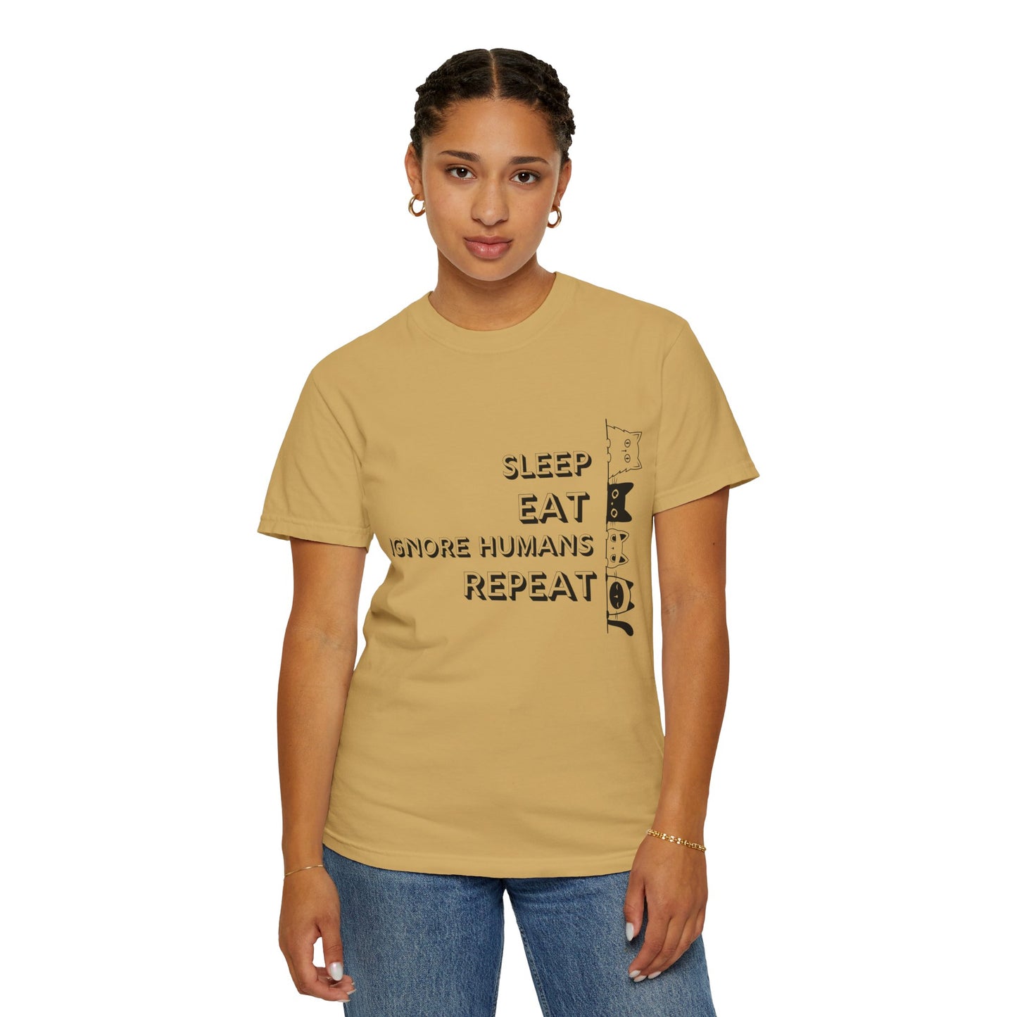 Unisex Garment-Dyed T-Shirt - "Sleep Eat Ignore Humans Repeat" - Casual Fun Tee