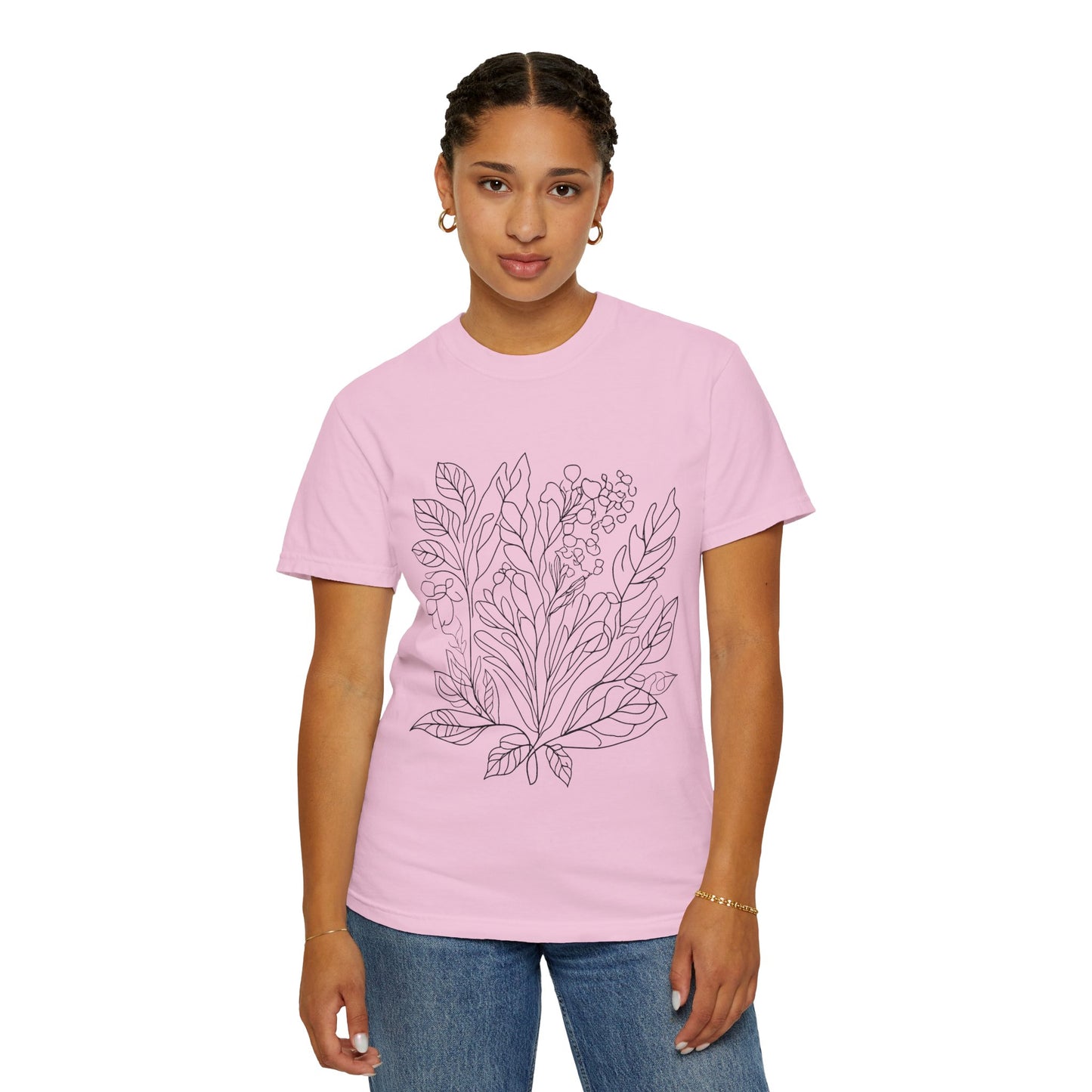 Botanical Line Art Unisex T-Shirt - Eco-Friendly Floral Design